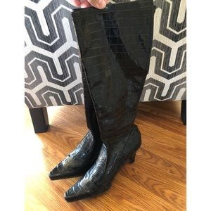 Franco Sarto Black Textured Calf High Boots